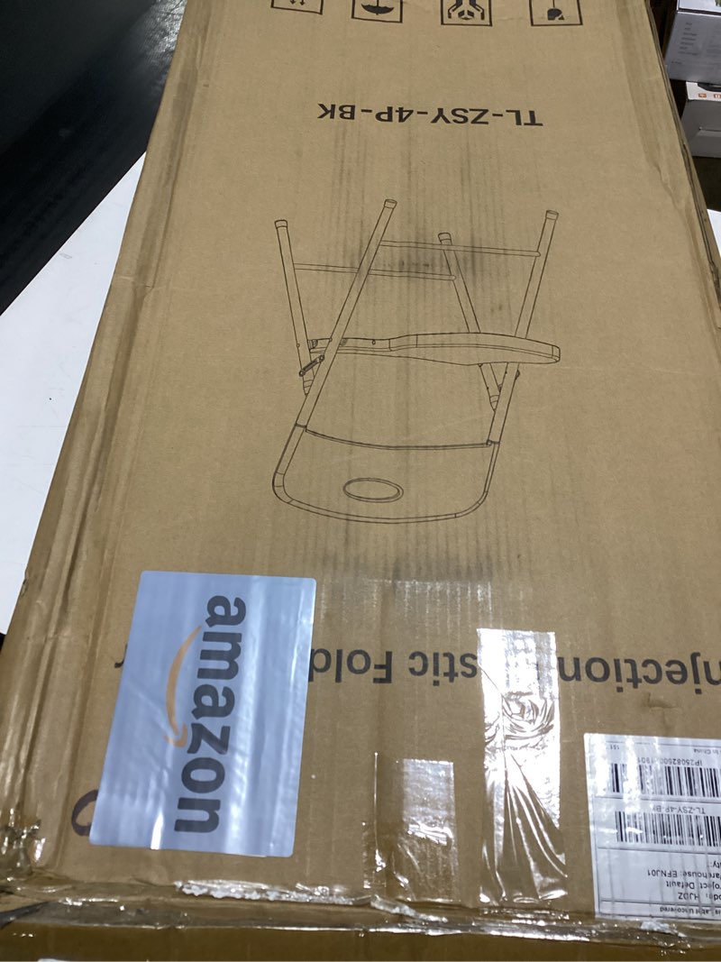 Condition photo showing New/Like New for Plastic Folding Chair 4 Pack, Outdoor Sturdy Metal Folding Chairs for Outside Indoor, Portable 350 lbs Capacity Heavy Duty Foldable Commercial Seating for Picnic, Party, Patio, Black Plastic+ Black 4 Pack