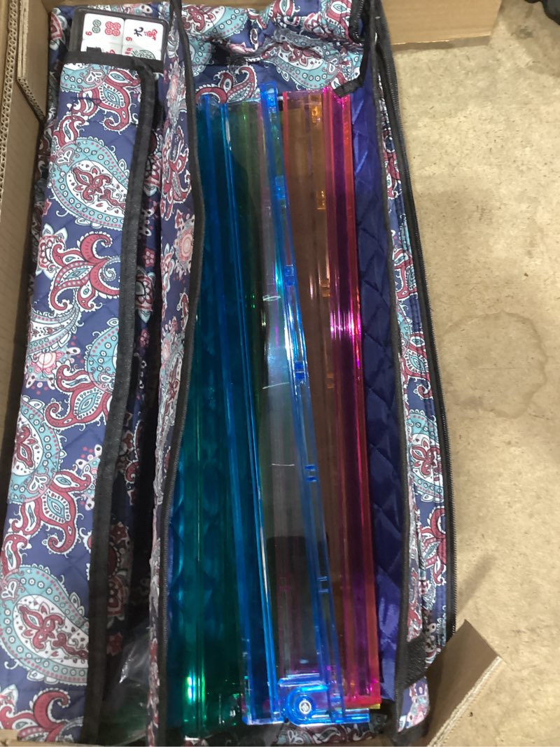 Condition photo showing New/Like New for American Mahjong Game Set, 166 White Tiles, 4 All-in-One Color Rack/Pushers, Complete Mahjong Tile Set, Printed Carrying Bag Deep Blue