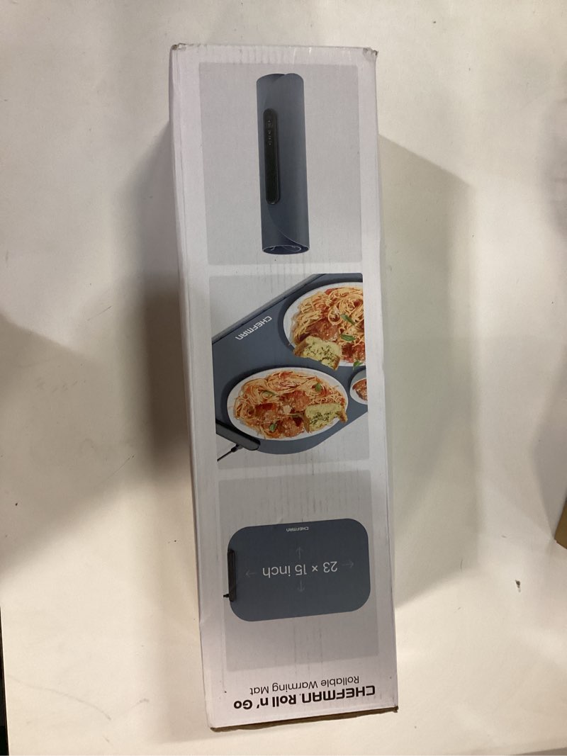 Condition photo showing New/Like New for Chefman Roll n’ Go Food Warming Mat, Electric Warming Tray for Buffets, Parties, Holidays, 3 Temperature Settings, Easy-Clean Silicone Mat, Roll Up Food Warmers w/Storage Bag - Grey Roll-up