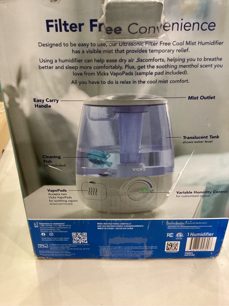 vicks humidiifer, ultrasonic, filter-free  v4600 
