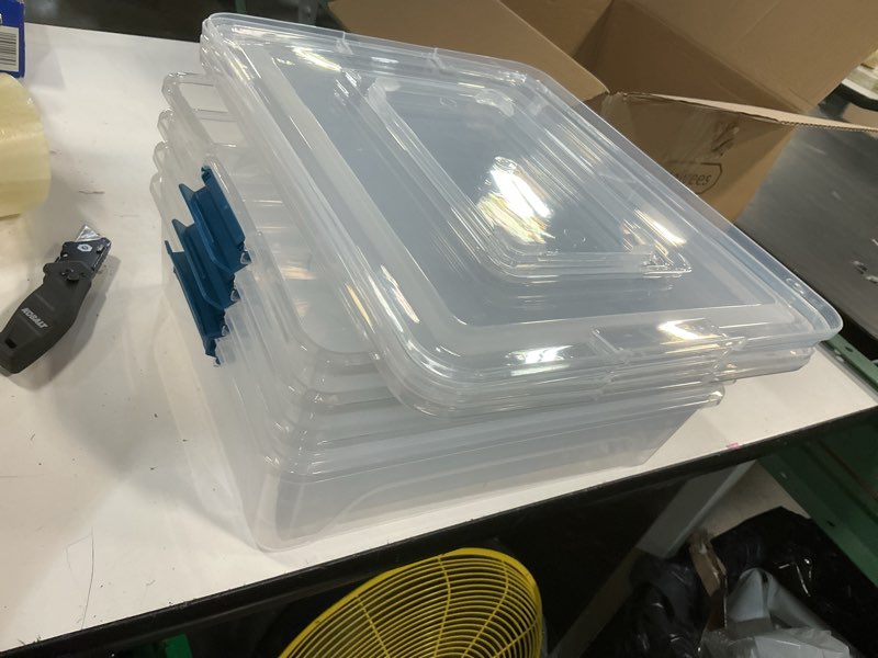 Condition photo showing New/Like New for plastic storage containers clear craft storage bins with grey handle,organizer box with durable lids stackable containers for organizing craft and tools (4 pack-10 quart blue)