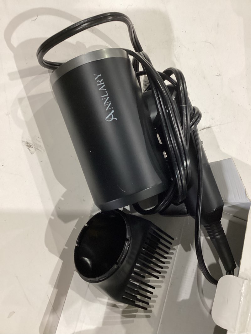 Condition photo showing Good Condition for annlary hair dryer with comb | 1800w blow dryer with diffuser for curly hair | plasma ionic hairdryer for frizz control | foldable & protable design for travel | 6.5 ft alci cord black