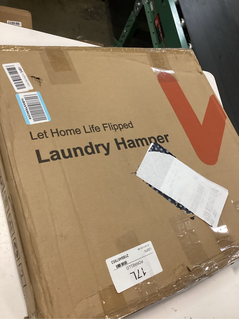Condition photo showing New/Like New for wowlive laundry basket with wheels, heavy duty laundry hamper with wood lid, clothes hamper with divided removable liner bag, large capacity iron-made laundry sorter laundry room organization (white) 115l(22 x 13 x 26.4 inches) white