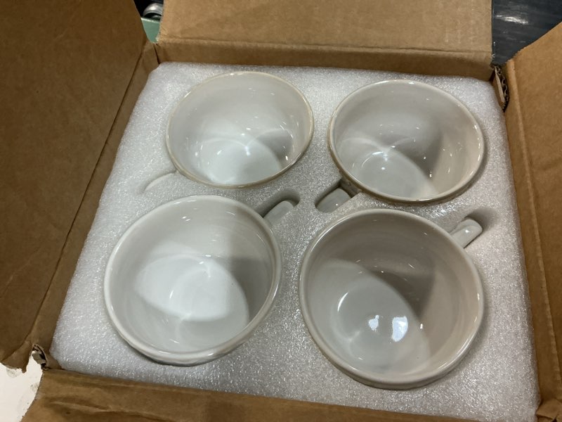 Condition photo showing Good Condition for malacasa 6 oz cappuccino cups with saucers set of 4 - ceramic stackable tea cups and saucers, embossment coffee mugs for tea, latte and mocha, dishwasher safe, arctic white