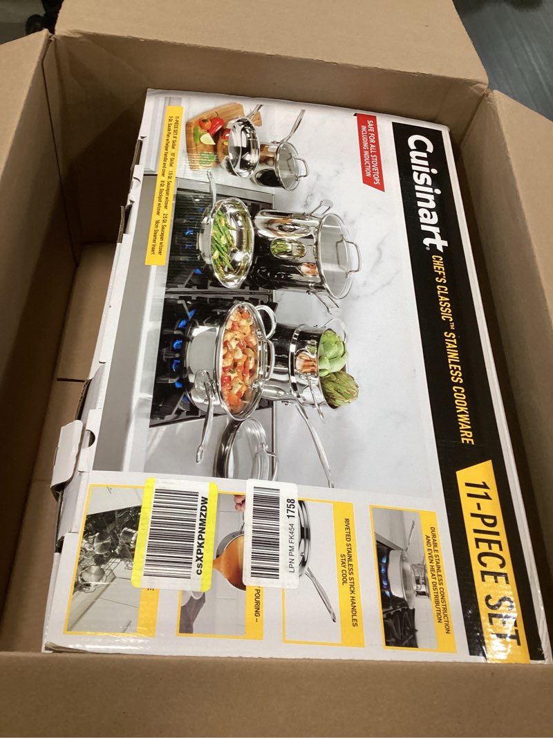 Condition photo showing New/Like New for Cuisinart 77-11G Stainless Steel 11-Piece Set Chef's-Classic-Stainless-Cookware-Collection