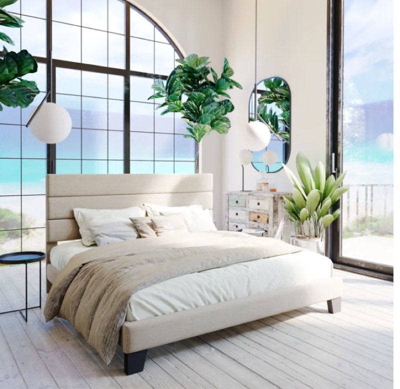 Elison Platform Bed with Fabric Upholstered Headboard and Wooden Slats (King size)