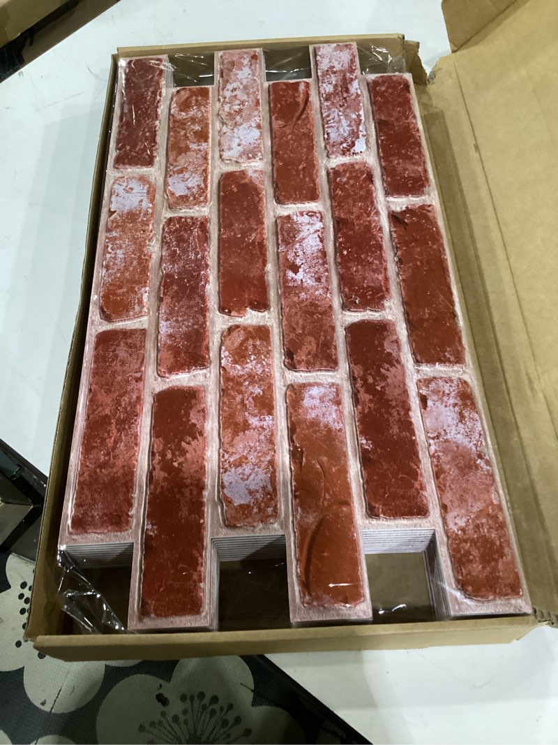 Condition photo showing Good Condition for commomy faux brick 3d wall panels - not real brick 12 pcs of 22.8" x 11.8" thin urltralight pvc wall stickers retro red brick peel and stick tile for kitchen,bedroom, living room?covers 22.48 sq.ft? 1 ?large brick-m