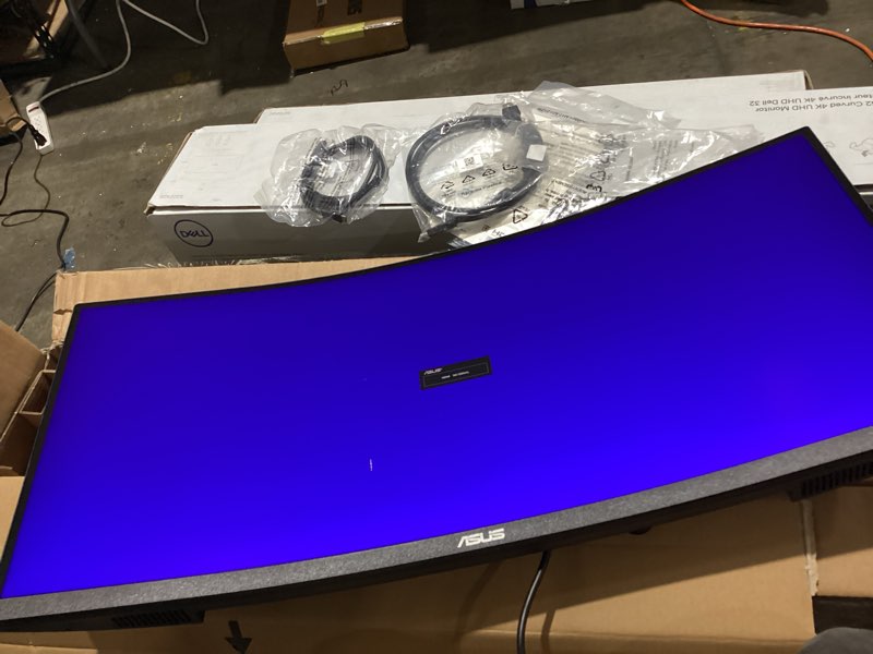Condition photo showing As Is for ASUS 34” Curved USB-C Docking Monitor (VA34VCPSR) - WQHD (3440x1440), 1500R Curvature, Frameless, USB-C PD 96W, RJ45, USB hub, Eye Care, Ergonomic, VESA Wall Mountable, 3 yr Warranty 34" WQHD Docking Ergo