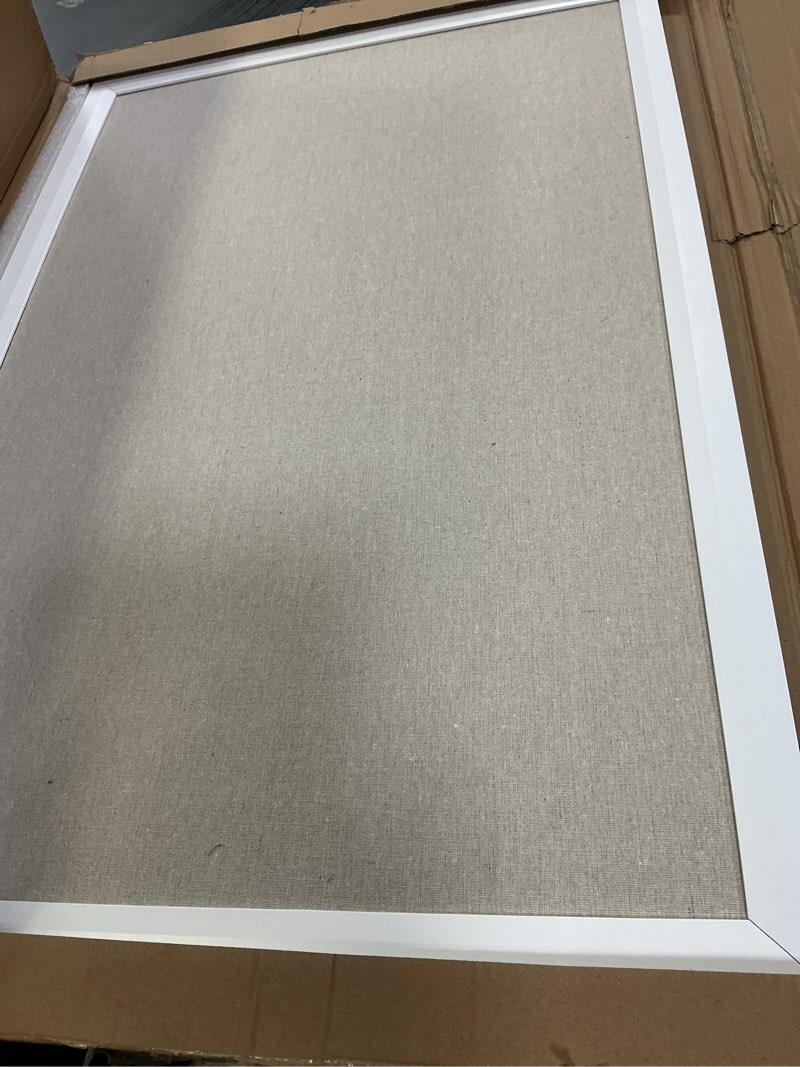 Condition photo showing Good Condition for Bulletin Board Cork Board with Linen, 100% Wood Framed 24" x 36" Bulletin Board Decorations, Pin Boards for Walls, Wall Mounted Fabric Picture Board with 10 Pushpins for School, Home & Office, White White 24" x 36"