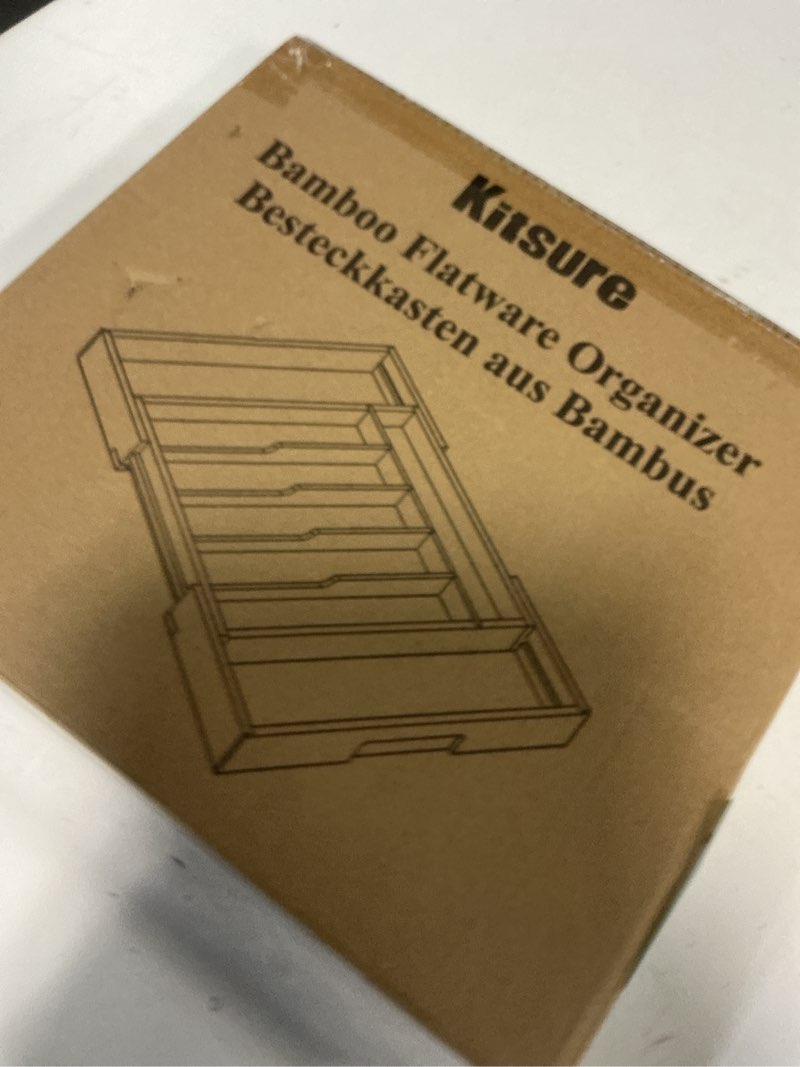 Condition photo showing New/Like New for Kitsure Silverware Organizer - Expandable Bamboo Kitchen Drawer Organizer for Cooking Utensils and Cutlery, Sturdy & Thickened Kitchen Organizers and Storage Solution, Large, Natural Natural Large