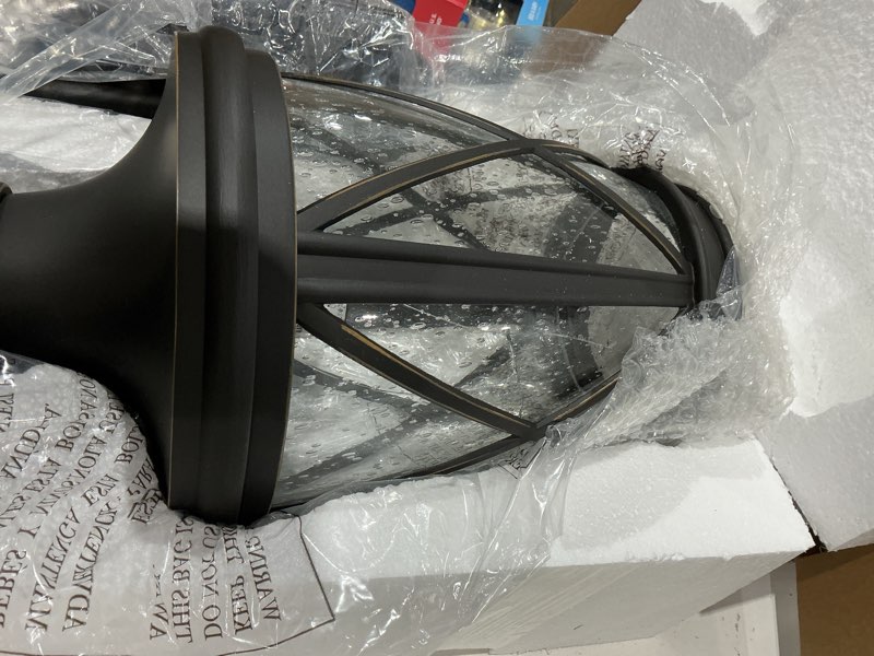 Condition photo showing As Is for  allen + roth castine 1 -light 20.38-in h oil-rubbed bronze hardwired outdoor wall light