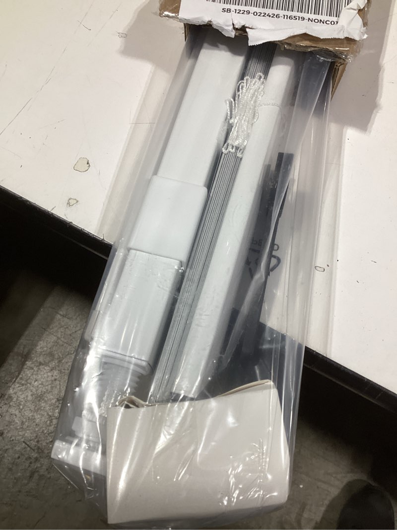 Condition photo showing New/Like New for LazBlinds No Tools-No Drill 1" Aluminum Mini Blinds, Cordless Blinds for Indoor Windows, Light Filtering Horizontal Blinds and Shades for Window Size 17'' W x 36'' H, White No Drill-white 17'' W x 36'' H