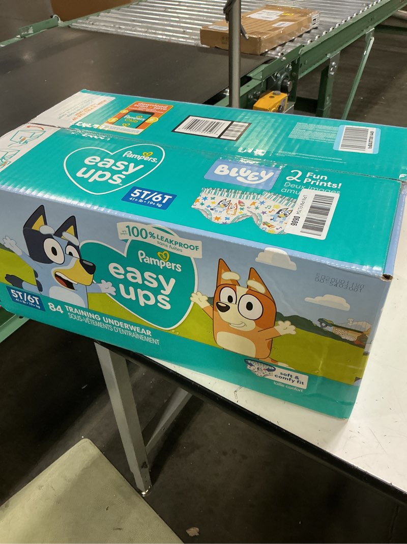 Condition photo showing New/Like New for pampers training pants - easy ups boys & girls bluey - size 5t-6t, 84 count, children's potty underwear (packaging may vary) 5t-6t 84
