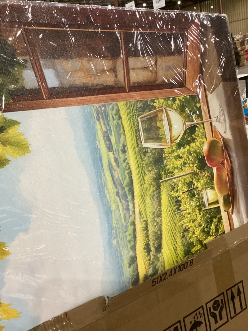 Condition photo showing New/Like New for crmotu Vineyard Faux Window Wall Art, Italian Countryside Landscape Large Artwork, Grape Fields Prints Kitchen Wall Decor, Rustic Charm Pictures for Living Room Dining Room No-window Room 20x40 Inch 40"L x 20"W Beautiful View Outside The Window