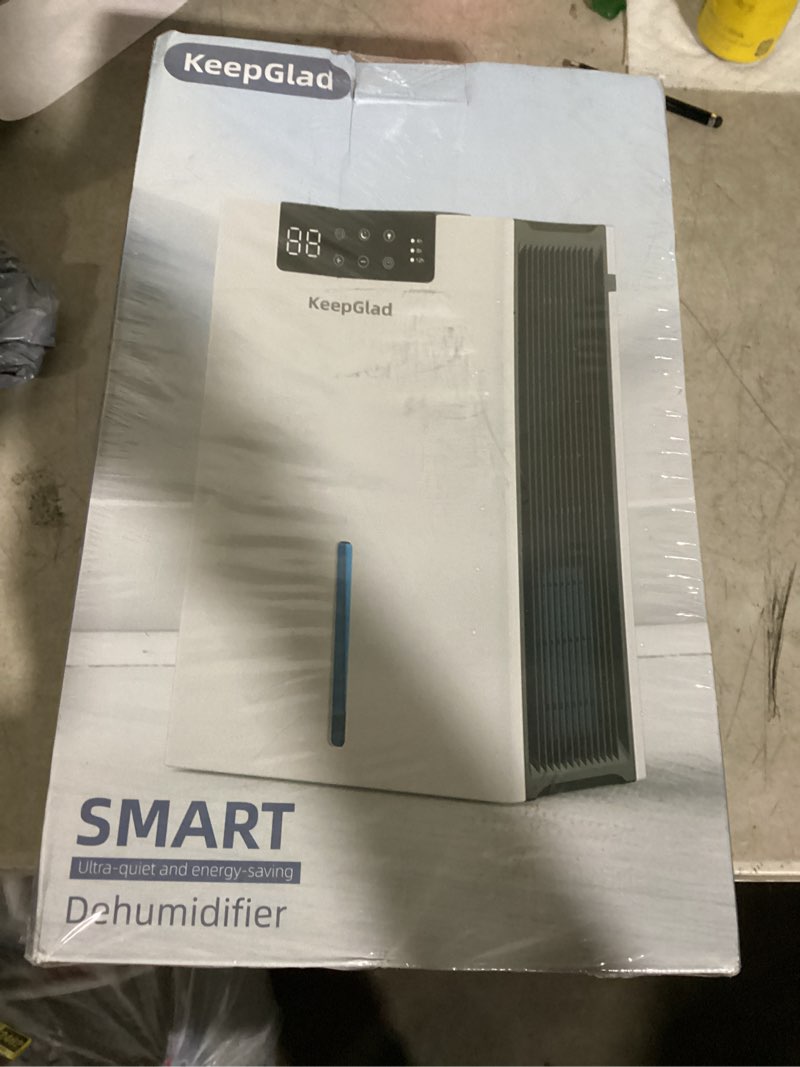 Condition photo showing New/Like New for keepglad dehumidifier, 98oz dehumidifiers for home(1000sq.ft), humidity display dehumidifier for basement bathroom bedroom, auto shut off, washable filter, drain hose, timer, 7 ambient lights, gray