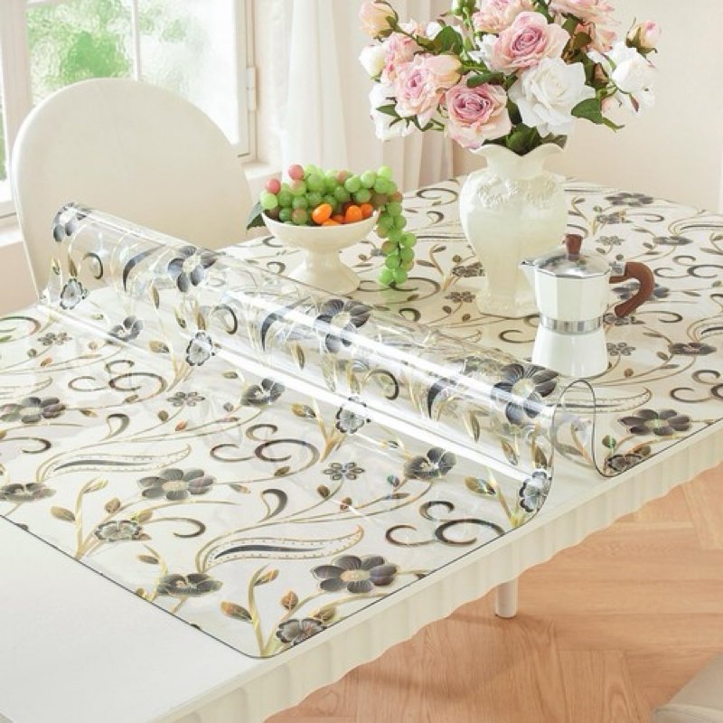 Floral Table Protector 24 x 48 Inch, 1.5mm Thick Plastic Table Cover, Waterpr...