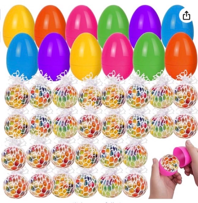 HIKISS 12 Pack Easter Eggs Fillers Fidget Stress Balls, Easter Basket Stuffers Squeeze Sensory Squishy Balls Fidget Toys for Kids, Easter Eggs Hunt Party Favors Classroom Prizes