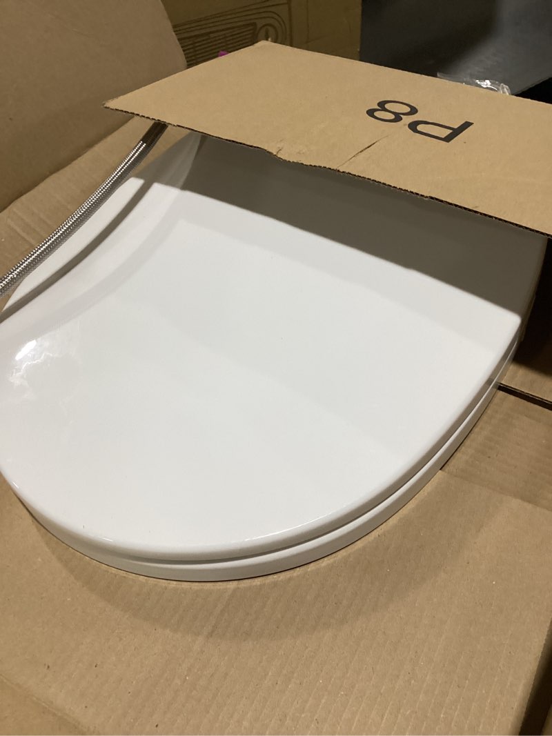 Condition photo showing As Is for Non-Electric Bidet Toilet Seat, Self Cleaning Dual Nozzles Bidet Attachment with Soft Close Lid, Quiet-Close Design and Adjustable Water Spray,Feminine Hygiene Toilet Seat Cover for Women,Round White Round-01