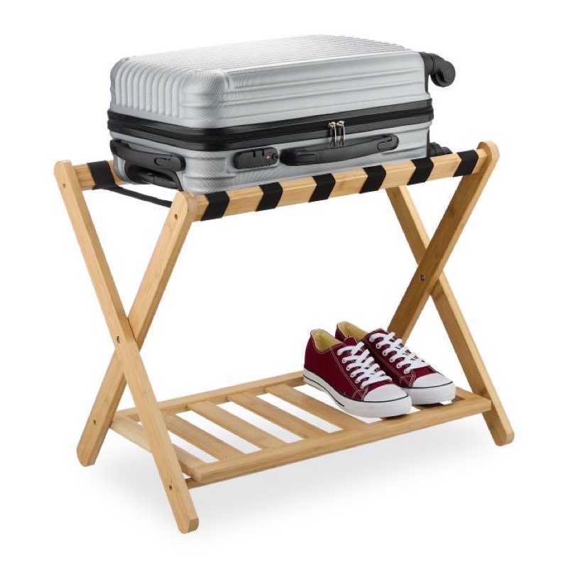 (Similar)Bamboo Suitcase Stand with Shelf