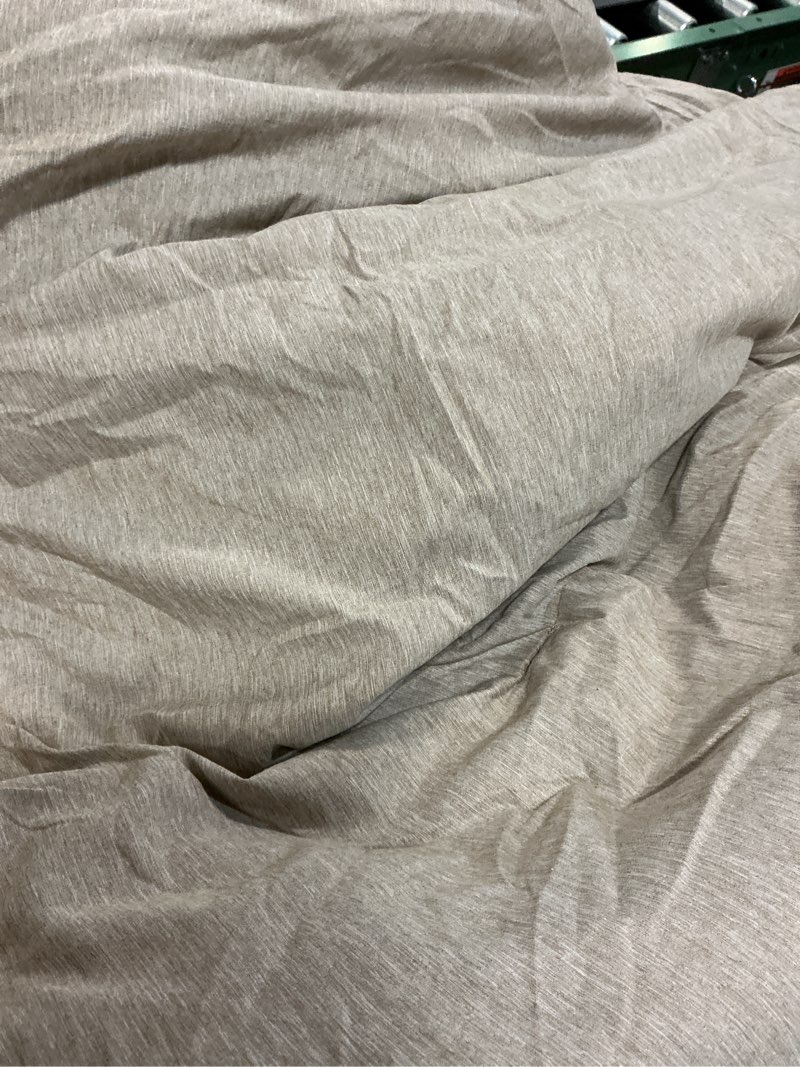 Condition photo showing As Is for (illustrative image) bare home comforter set - queen size - ultra-soft - goose down alternative - premium 1800 series - all season warmth comforter (queen, heathered taupe) queen heathered taupe