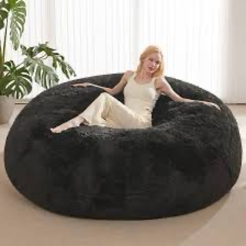 bean bag cover (no filler), faux fur beanbag chairs covers only, stuffed animal storage bean bag, giant washable beanbag cover without filling, 6ft, khaki 6ft khaki (cover only)