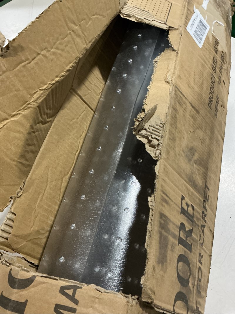 Condition photo showing As Is for office chair mat for low pile carpet with lip, 48" x 60" clear plastic floor protector, heavy duty desk chair mat for rolling chairs, smooth glide computer mat for home office 48"x60"