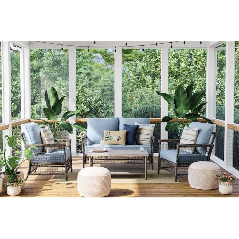allen + roth ivy meadows 4-piece patio conversation set with blue cushions collection