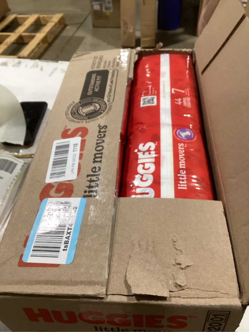 Condition photo showing New/Like New for huggies size 7 diapers, little movers baby diapers, size 7 (41+ lbs), 88 count (2 packs of 44), packaging may vary