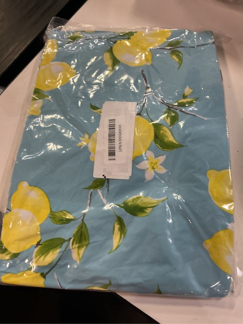 Condition photo showing New/Like New for smiry round picnic tablecloth, waterproof elastic fitted table covers for 57" - 68" tables, wipeable flannel backed vinyl tablecloths for camping, indoor, outdoor, blue & yellow for up to 57"-68" round blue & yellow