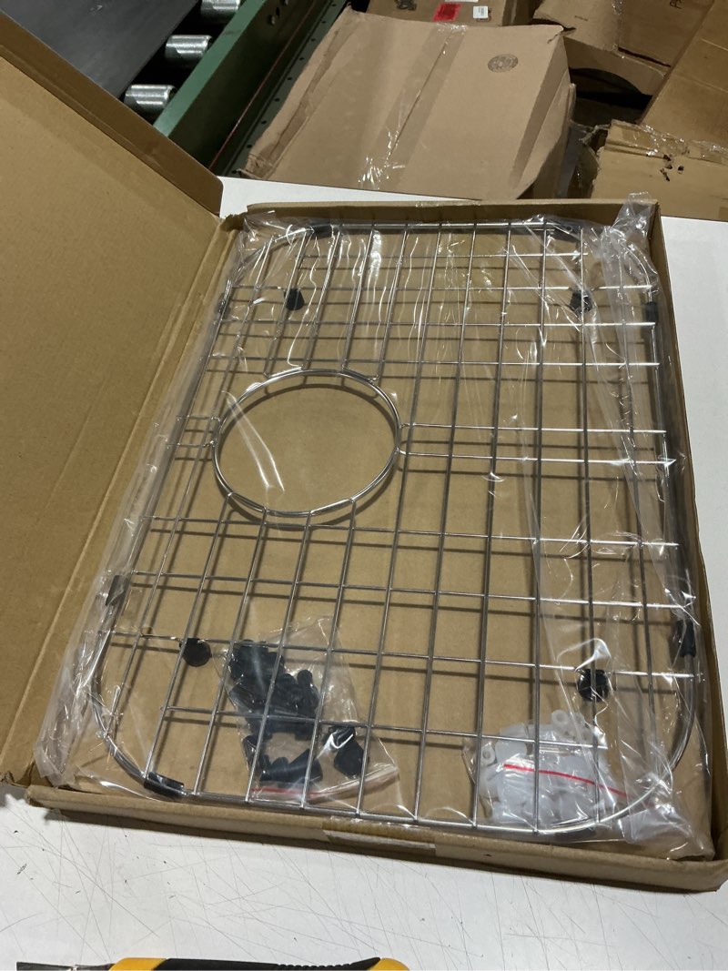 Condition photo showing New/Like New for serene valley sink bottom grid 19-1/16" x 13-5/8”, rear drain with corner radius 3-1/2", sink protector nlw1914r
