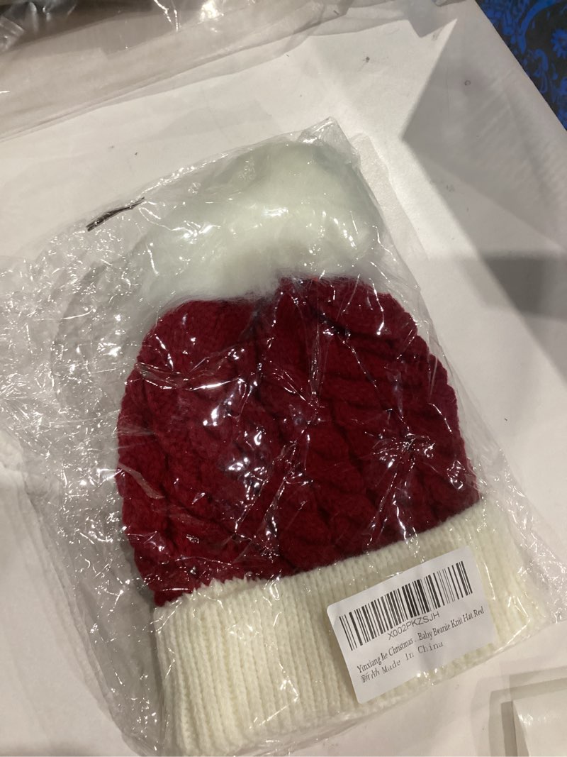 Condition photo showing New/Like New for Yinxiang Jie Christmas Knitted Hat for Baby,Santa Hat for Kid Toddler Baby,Soft Warm Baby Beanie Knit Hat Red
