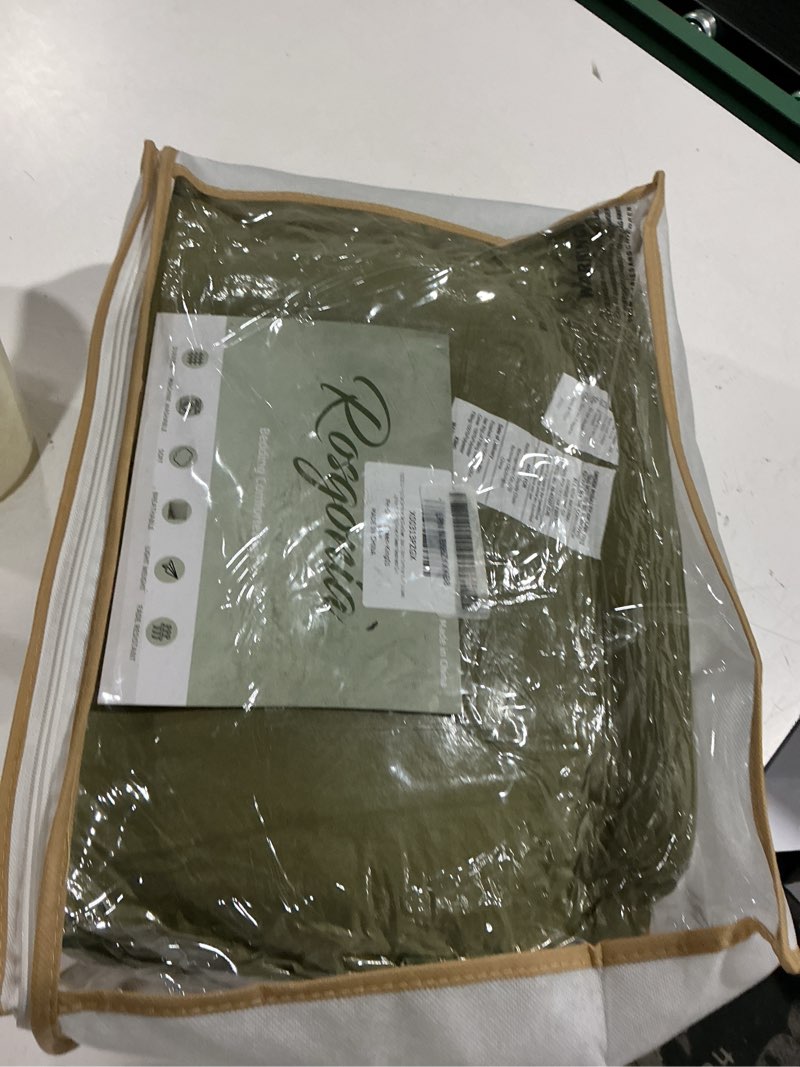 Condition photo showing As Is for rosgonia king size comforter set olive green, 3pcs (1 boho comforter & 2 pillowcases), lightweight bedding blanket all season bedspreads quilt king comforter 104"x90" olive green