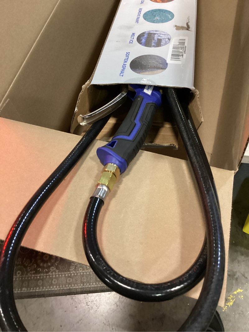Condition photo showing As Is for flame king propane torch kit heavy duty weed burner, 340,000 btu with piezo igniter (self igniting), with 10-ft hose for weed burning, melting ice and snow, and roofing