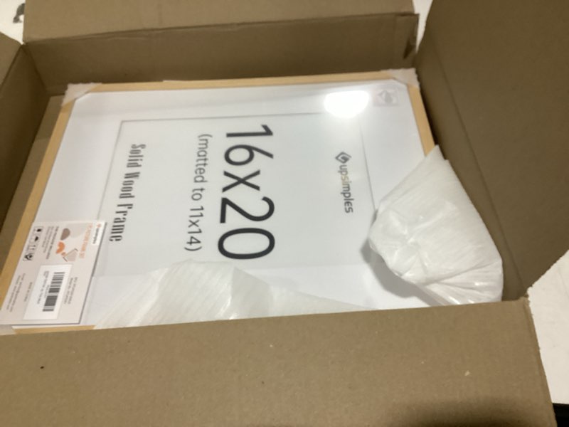 Condition photo showing Good Condition for upsimples 16x20 frames, natural solid wooden picture frames, display 11x14 with mat or 16 x 20 without, vertical or horizontal wall hanging, 1 pack, natural natural 16x20