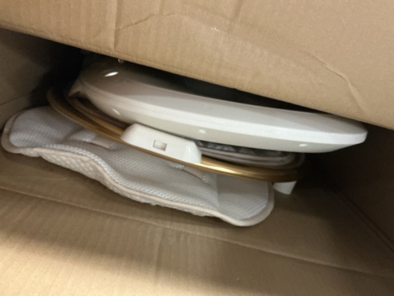 Condition photo showing As Is for Baby Swing for Infants to Toddler, Electric Baby Swing with Sturdy Shield-Shaped Base, 180° Rotation Portable Infant Swing with 5 Speeds & 12 Lullabies for Newborn Baby Boy Girl Up to 20 lbs, White