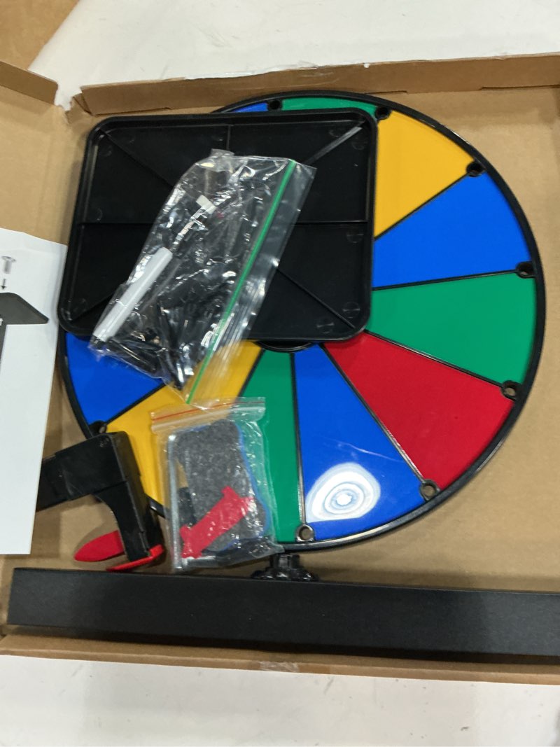 Condition photo showing Good Condition for pionites 12 inch 12 slots prize wheel tabletop fortune spin with dry erase marker and eraser for engaging home parties, trade show, carnival events (12'' 12slots)