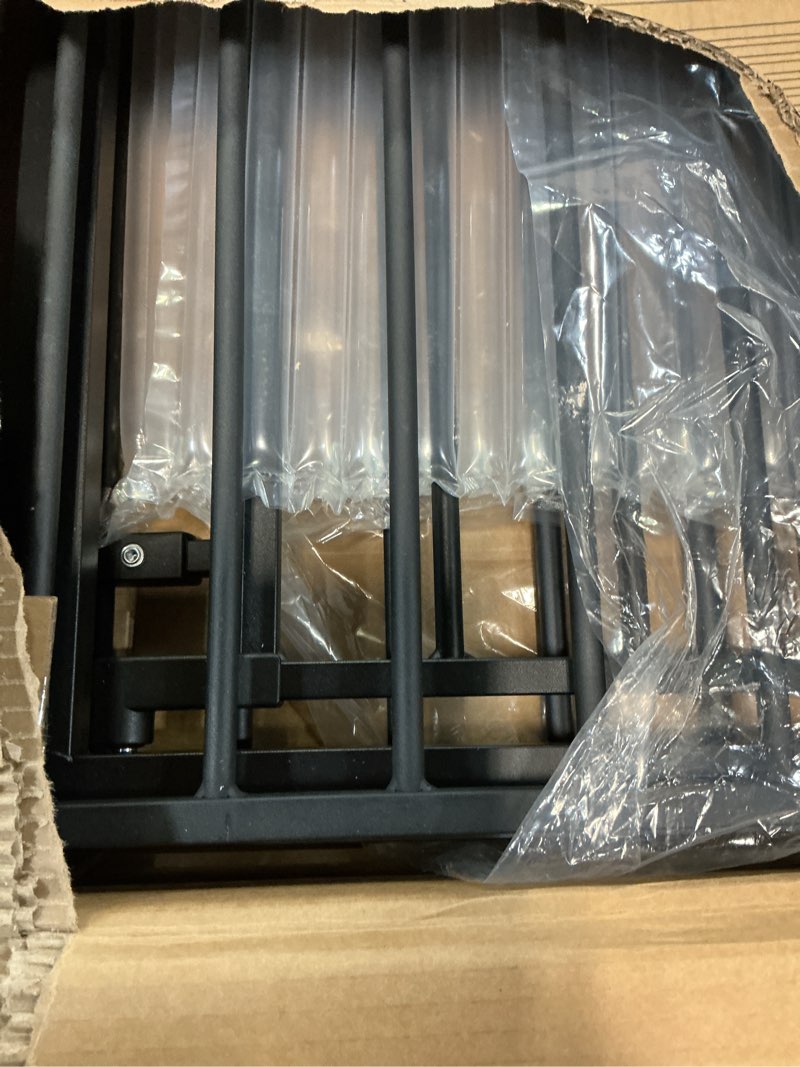 Condition photo showing New/Like New for comomy 80" extra wide baby gate, dog gate for house stairs doorways fireplace, auto close pet gate with door walk through, 3 metal panels, hardware mounted baby fence indoor outdoor(30" tall, black) 30"tall 80" wide black