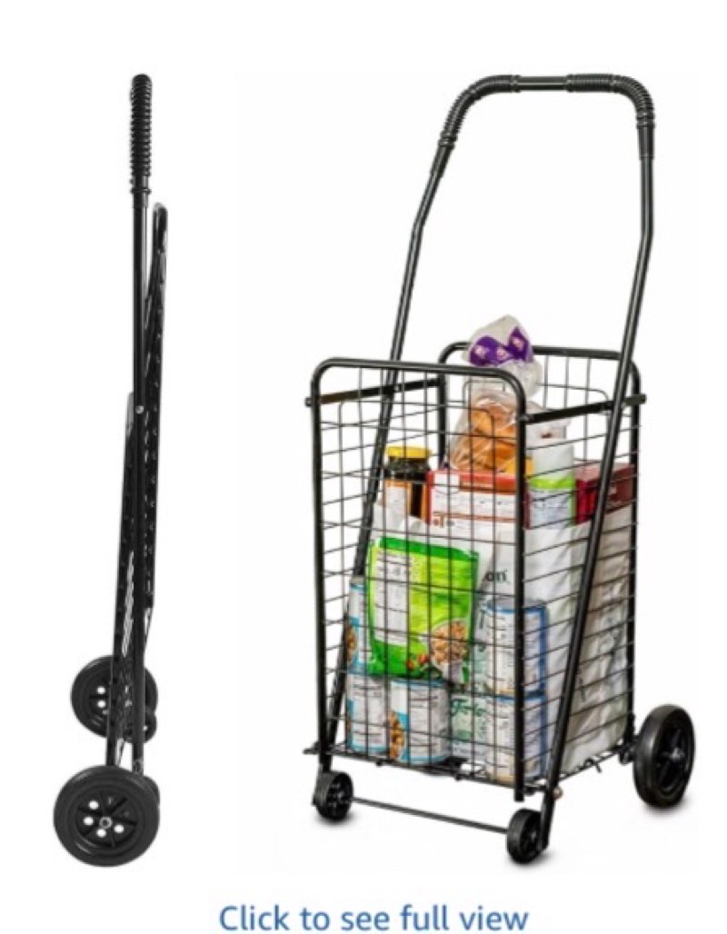 dmi utility cart with wheels to be used for shopping, grocery, laundry and stair climber cart, weighs 7.5 pounds but holds up to 90 pounds, compact and foldable, black