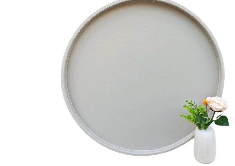 25-inch Round Ottoman Serving Tray - Textured PU Leather Coffee Table Decor, Waterproof Heat-Resistant Large Organizer for Home, Office, Bed & Party Essentials (Tranquil Beige, 25)