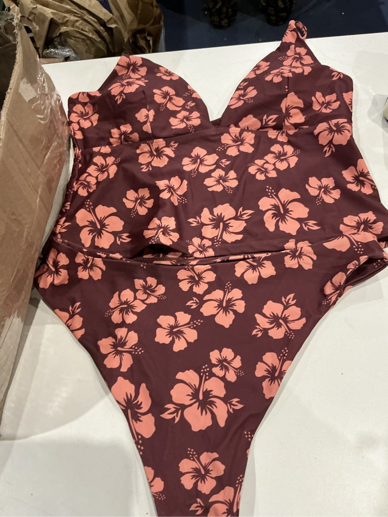 Condition photo showing Good Condition for zaful women's spaghetti strap tankini swimsuits v neck tummy control tie side thong bikini swimsuits 2 piece bathing suits 2-a-brown x-large