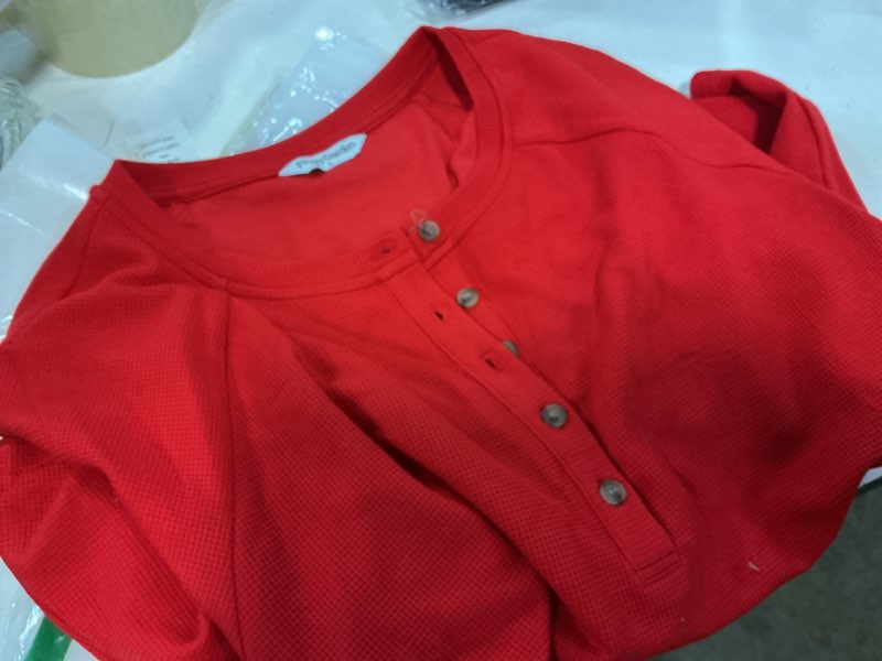 Condition photo showing Good Condition for prettygarden waffle knit tops for women short sleeve henley shirts 2026 summer blouses dressy casual spring fashion clothes red large