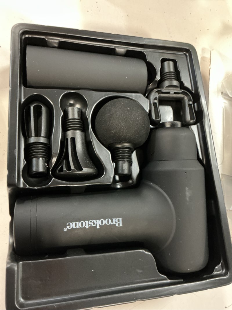 Condition photo showing Good Condition for brookstone deep tissue massage gun for pain relief & muscle recovery – 9-speed handheld percussion massager, 4 heads, type-c rechargeable, quiet, 3200 rpm, shockproof design