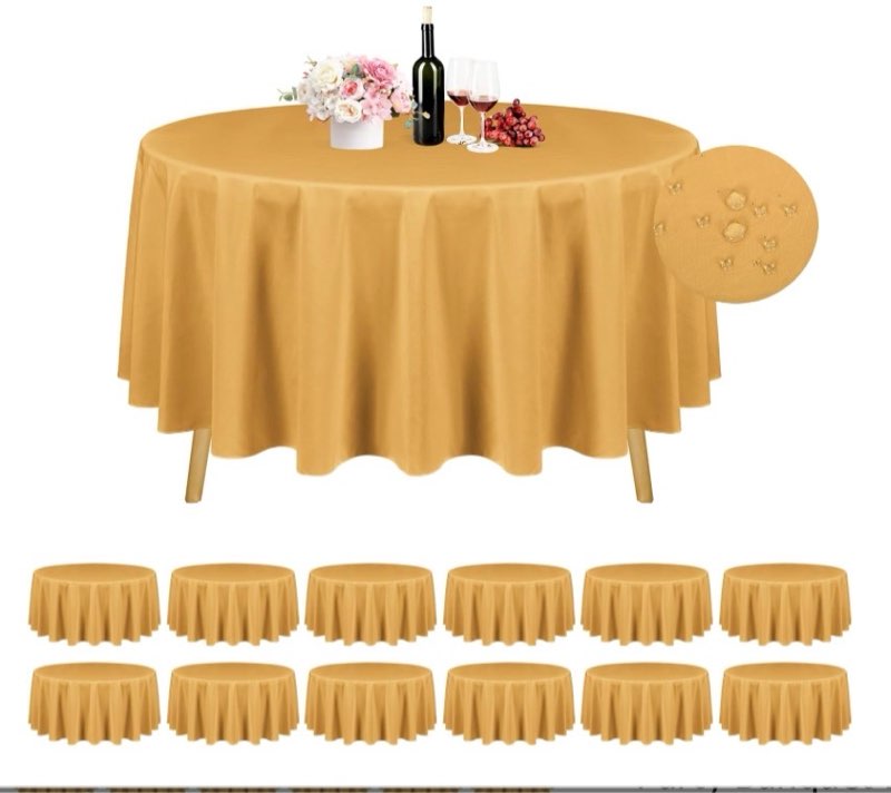 HNPSTBNO 12 Pack Gold Round Tablecloth 90 inch Round Table Cloth Polyester, Fabric Washable Gold Table cloth