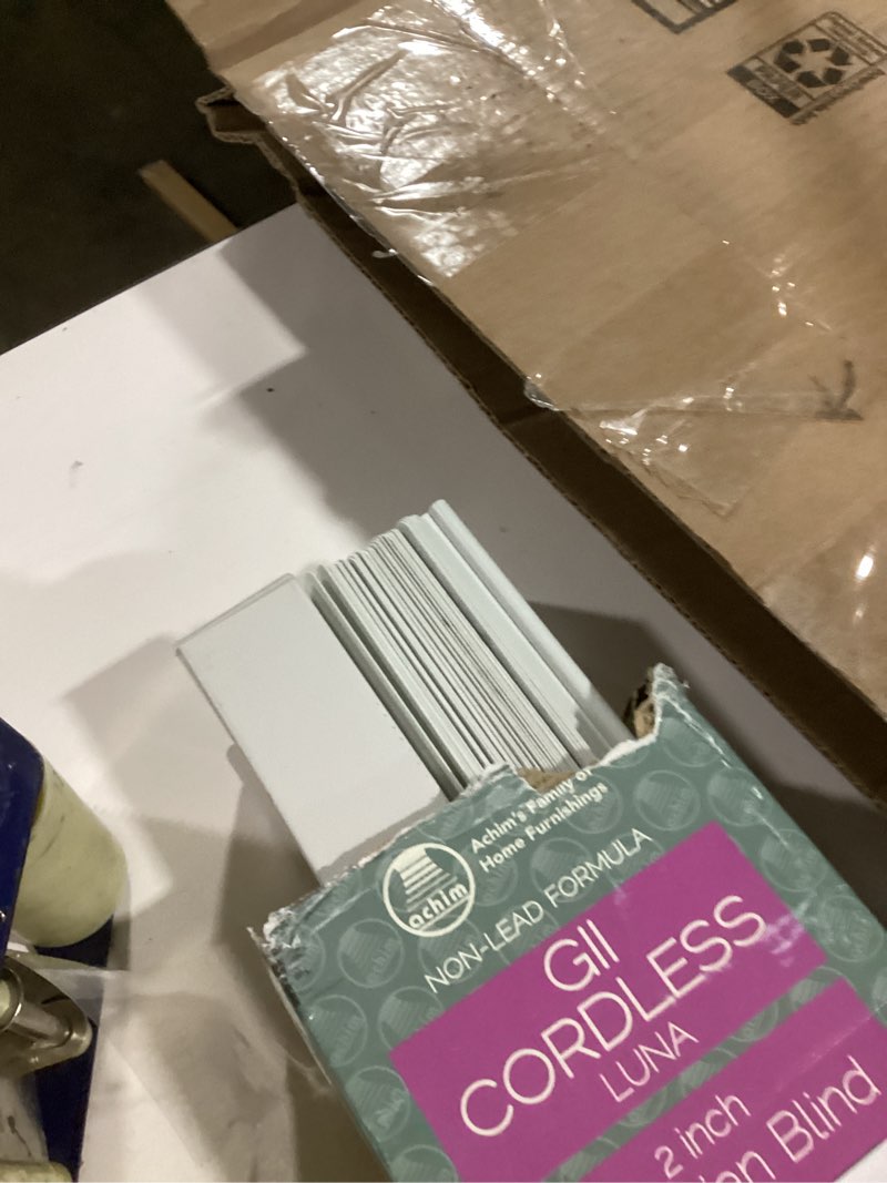Condition photo showing As Is for cordless room darkening venetian blind - 30 inch width, 64 inch length, 2" vinyl slat size - white - gii luna light filtering horizontal mini windows blinds for interior by achim home decor 30"w x 64"h white