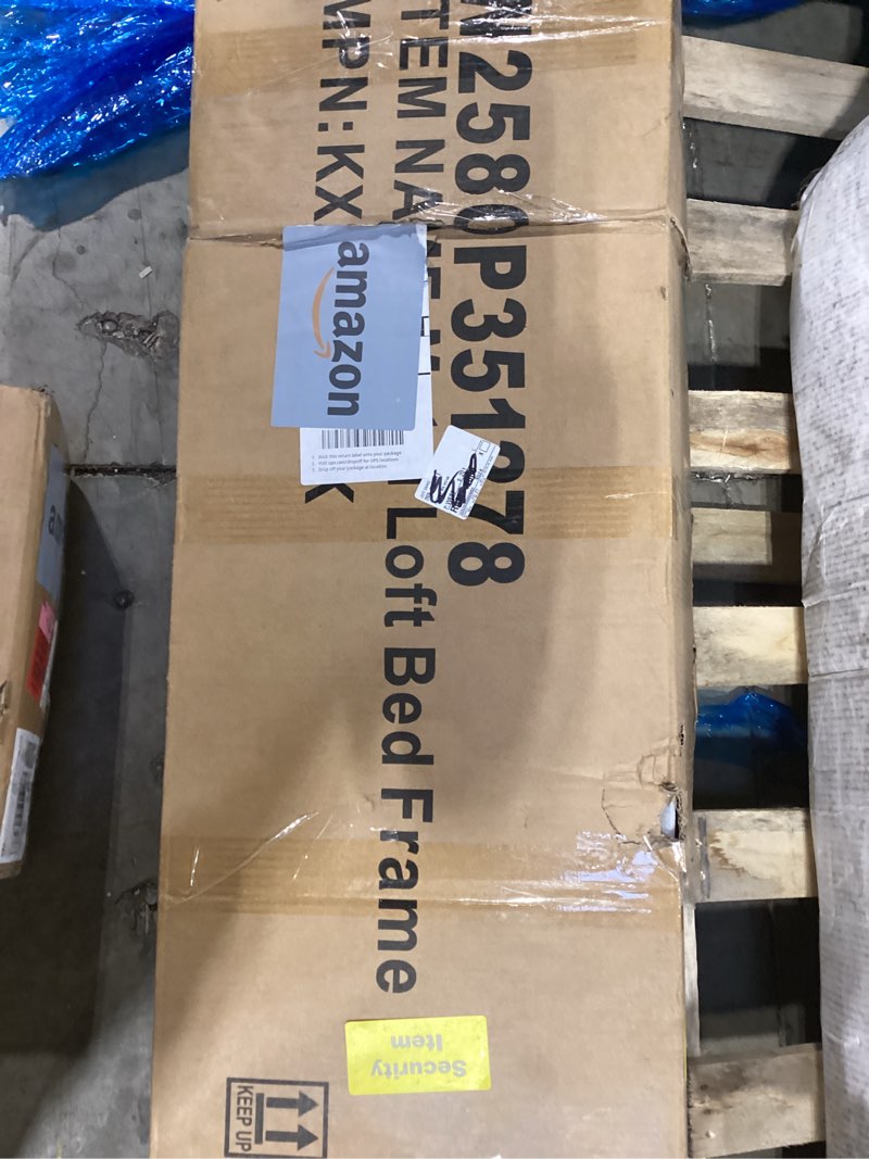 KEIKI Queen Size Metal Loft Bed Frame with Ladder and Built-in Storage Shelves, for Teens, Modern St