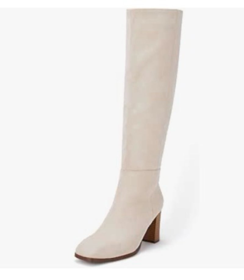 coutgo womens knee high boots square toe chunky block heel side zipper faux suede long boots fall win(size 10)