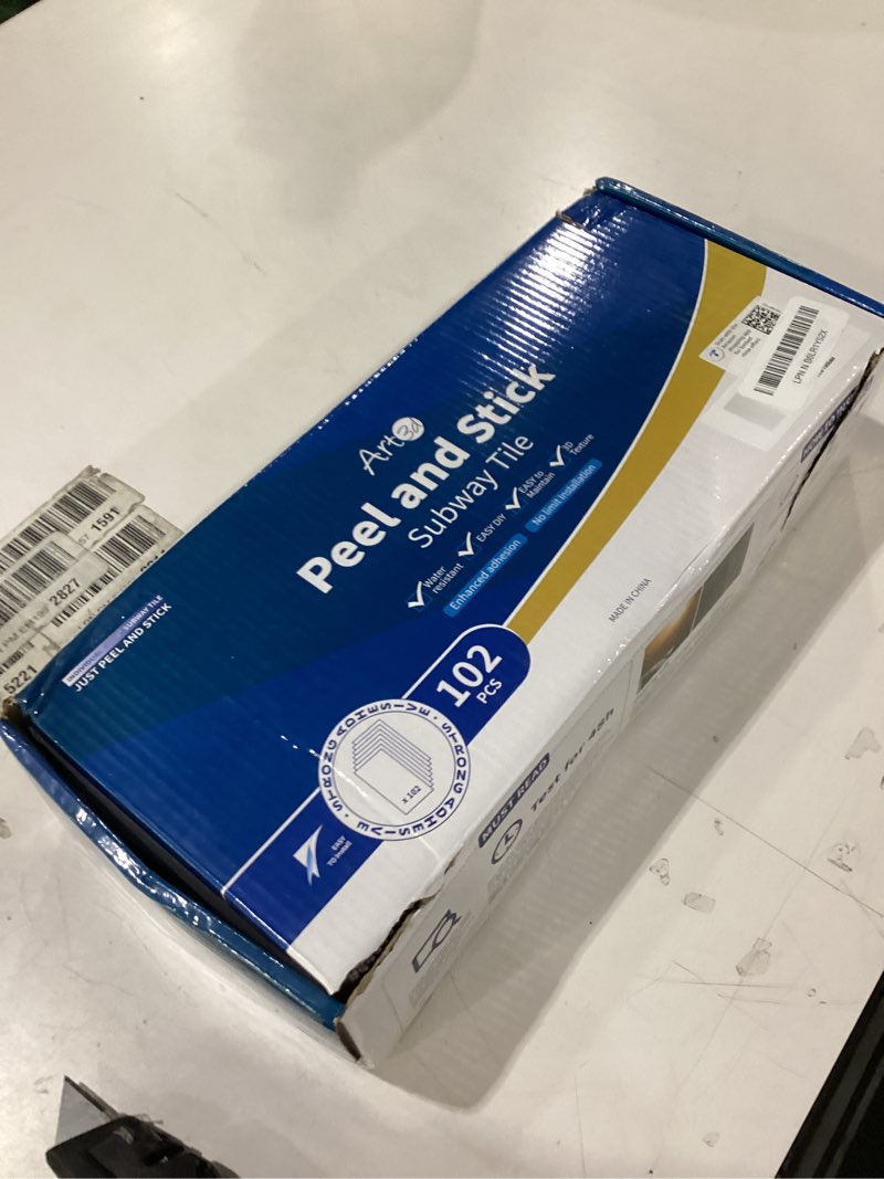 Condition photo showing New/Like New for Art3d 102-Piece Peel and Stick Wall Tile for Kitchen Backsplash, Bathroom, Fireplace, 3in. × 6in. Stick on Subway Tile, Glossy White 3" X 6“ Glossy White 102