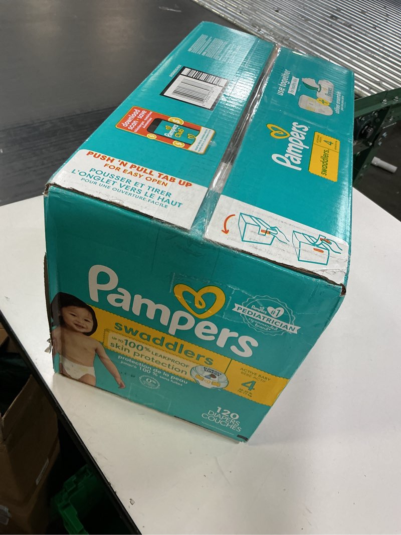 Condition photo showing New/Like New for Pampers Swaddlers Diapers, Size 4 (15-34 lbs), 120 Count, Absorbent, Keeps Baby Dry and Comfortable, Skin Safe Disposable Baby Diaper (Packaging May Vary) Size 4 120