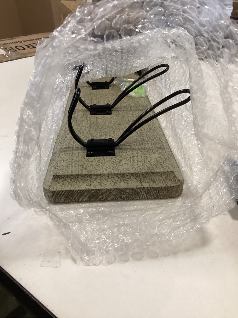 Condition photo showing New/Like New for HBCY Creations Weathered Rustic Coat Rack Wall Mount with 5 Hooks, Solid Pine Wood 24 inch Wall Hooks for Entryway, Mudroom, Hallway, Bathroom - Vintage Farmhouse Style Wall Mounted Towel Rack 24 Inch 1- Weathered