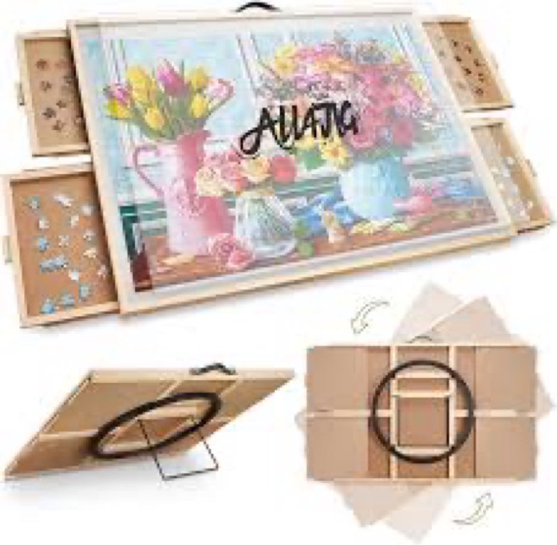 1500 Piece 2-in-1 Tilting & Rotating Puzzle Board with Drawers?Adjustable 5 Angle Jigsaw Puzzle Boar